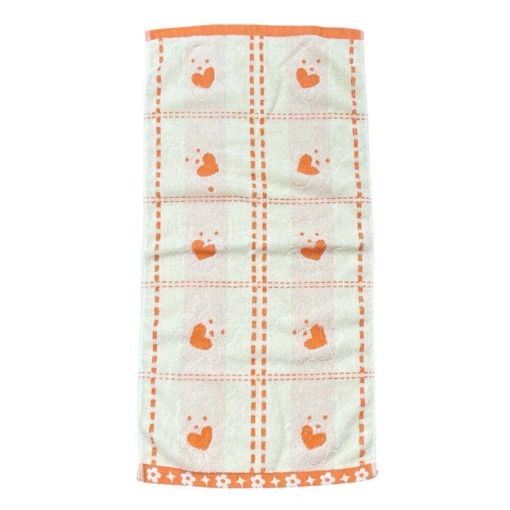 Vintage Jinlan Orange Teddy Bear Cotton Hand Towel 27 x 13 Hearts Flowers Kawaii